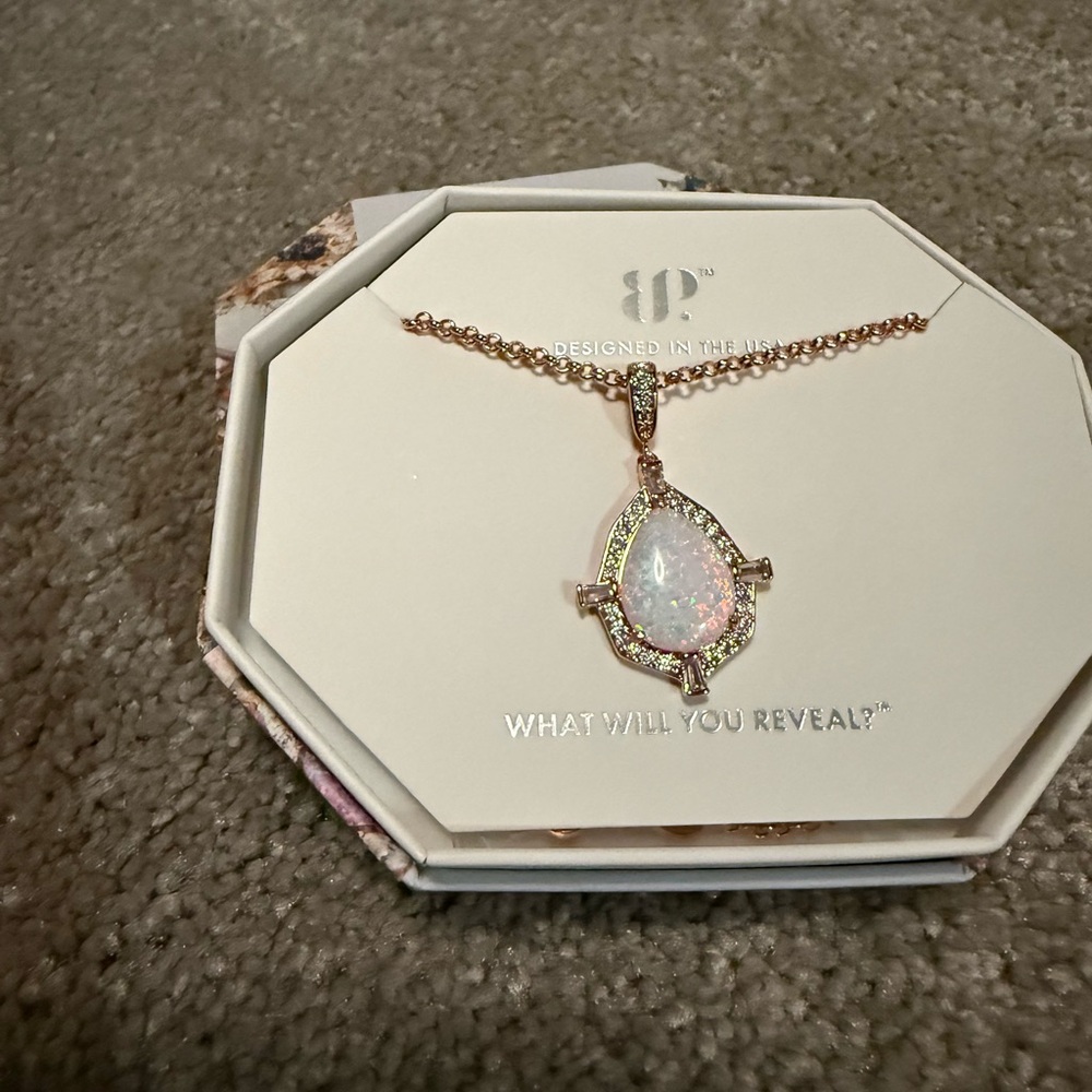 Rose Gold Teardrop Necklace with Opal by Unknown Brand